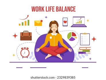 Vector de balance de vida laboral Ilustración del equilibrio personal con actividades laborales y familiares o de ocio en plantillas de dibujo de mano de dibujos planos multitarea