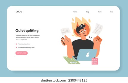 Work life balance web banner or landing page. Professional burnout in the office. Stressed male character with lack of energy. Man coping with emotional strain. Flat vector illustration