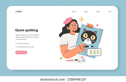 Banner web de balance de vida laboral o página de inicio. Ilustradora haciendo su hobby. Diseñadora independiente vendiendo su obra de arte. Proceso creativo. Ilustración vectorial plana