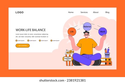 Work life balance web banner or landing page. Career and personal life' equality. Modern lifestyle, healthy boundaries between job and self for body and mind harmony. Flat vector illustration