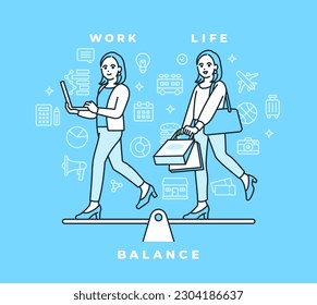 Work life balance. A woman who works hard and enjoys her private life to the fullest.