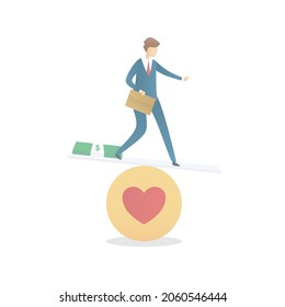 Work life balance,important comparison,businessmen manage their work make money and finding time relax and do what they enjoy,Manage time mental health and healthy exercise time,Vector illustration.