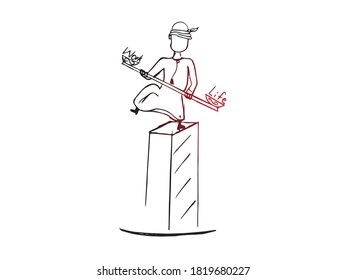 Work and Life balancing concept. Hand drawn sketch of an Arab on an isolated white background. Suitable for healthy life style campaigns and adverts 