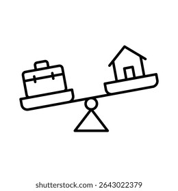 Ícone de desequilíbrio da vida profissional Delineamento editável da linha fina da escala desequilibrada com casa e pasta representando estresse do trabalho remoto e conflito de estilo de vida