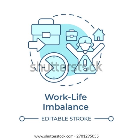 Work life imbalance soft blue concept icon. Overwhelming job. Cause of voluntary employee turnover. Round shape line illustration. Abstract idea. Graphic design. Easy to use in promotional material,