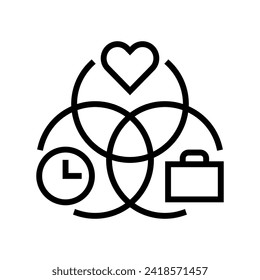 vector de icono de línea de administración de tiempo de integración de vida laboral. signo de administración de tiempo de integración de vida laboral. símbolo de contorno aislado ilustración negra