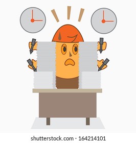 A lot of work with limit time made the man busy.