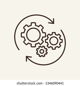 Work line icon. Gears in cyclic arrows. Business concept. Vector illustration can be used for topics like technology, cycle, process