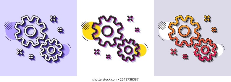 Arbeitszeilensymbol. Gestricheltes Rastermuster. Farbverlaufssymbol mit Schatten. Geschäftsführungszeichen Zahnrad- oder Zahnradsymbol. Symbol "Linienarbeit". Verschiedene Designs. Vektorgrafik