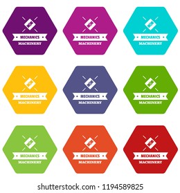 Work machinery icons 9 set coloful isolated on white for web