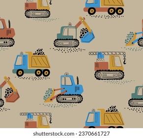 work machines pattern illustration for kid t shirt  