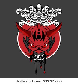 the work I made depicts a very scary oni mask combined with ethnic elements from the Balinese ornament