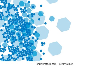 The work is made of hexagons of various shades of blue and size. Located on a transparent white background. A good choice for the background or as a supplement to the images.