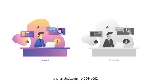 work management online digital environment illustration with gradient and concept grayscale isolated