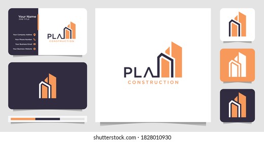  Work mark real estate,construction,building logo design with business card style. Premium Vector