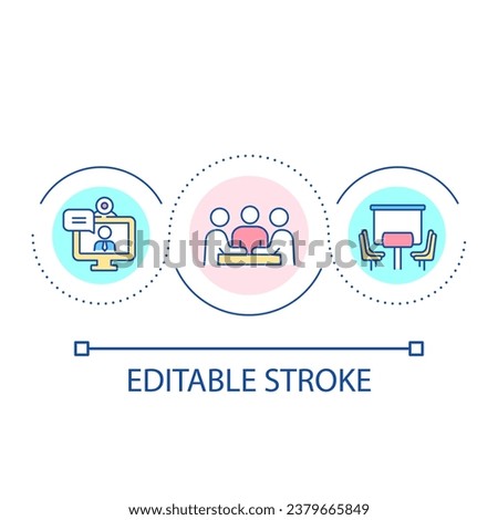 Work meeting loop concept icon. Business conferencing. Team discussion. Collective brainstorming abstract idea thin line illustration. Isolated outline drawing. Editable stroke. Arial font used
