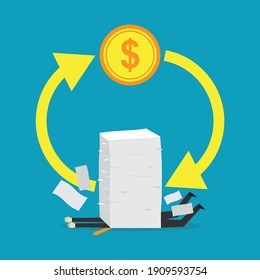 Trabajar por dinero y querer que el dinero funcione, Ilustración vectorial de estilo plano