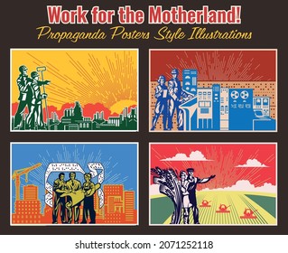 Arbeiten Sie für das Mutterland! Retro Propaganda Posters Style Illustrationen