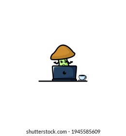 Work Mushrom Cartoon Character Vector Illustration Design. Outline, Cute, Funny Style. Recomended For Children Book, Cover Book, And Other.