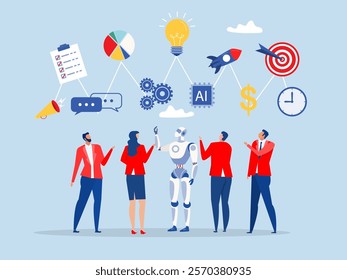work networking concept, business people colleague communicate to success. organization or company strategy, internal job, Internal communication concept vector illustrator