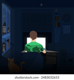 Arbeitsnacht oder Workaholic IT wie Nachtschwärmer Hintergrundkunst für Vorlage