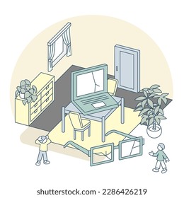 El trabajo no va bien. Lugar de trabajo con un ambiente de trabajo pobre. Gente con la cabeza en la arena.