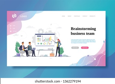 Work in office. Brainstorming  creative team people discussion idea.  Flat style vector illustration