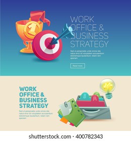 Work office. Business strategy. Idea. Top award. Sketching tools. Accounts storage.