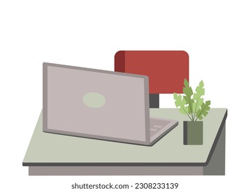 Trabajar en la oficina. Equipo en el escritorio. Gabinete, trabajo remoto en casa. Ilustración vectorial. Fondo aislado.