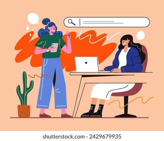 Work Office Illustration Set. Social Media Marketing illustrations