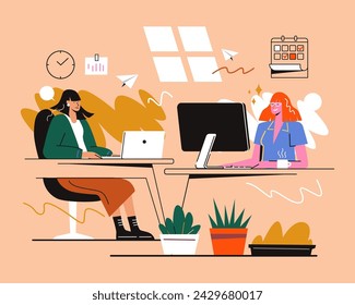 Work Office Illustration Set. Trendy vector style