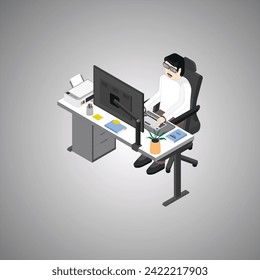 work office with isometric graphic