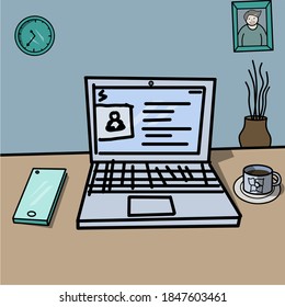 work in the office with a laptop and accompanied by a cup of coffee