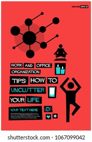 Work and Office Organization tips: How to Unclutter Your Life Retro Poster Design Template With Text Box
