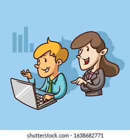 Work in office retro illustration. file vector editable