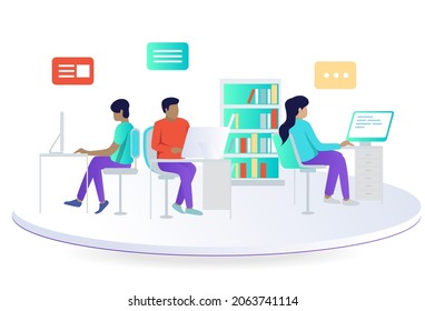 Work in the office with a team in isometric illustration