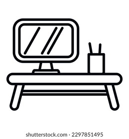 Work on computer icon outline vector. Office sit. Correct position