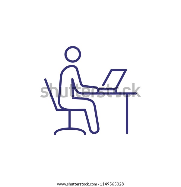 コンピューターのオンライン作業アイコン テーブルに座ってノートパソコンを使う男性 職場のコンセプト オフィスの仕事 ビジネス 最新のテクノロジなどのトピックに使用可能 のベクター画像素材 ロイヤリティフリー 1149565028
