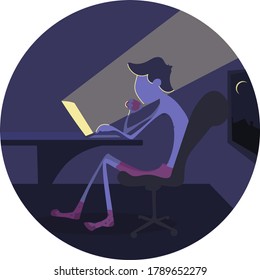  work on the laptop at late night and drink coffee