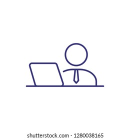 Work on laptop line icon. Notebook, computer, freelance. Career concept. Vector illustration can be used for topics like work, job, office
