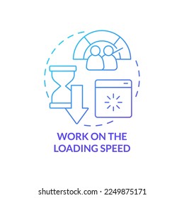 Work on loading speed blue gradient concept icon. User experience. Mobile first key element abstract idea thin line illustration. Isolated outline drawing. Myriad Pro-Bold font used