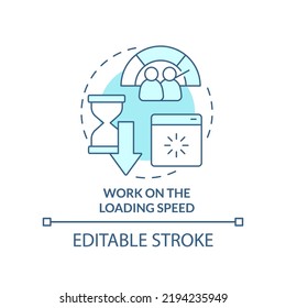 Work on loading speed turquoise concept icon. User experience. Mobile first element abstract idea thin line illustration. Isolated outline drawing. Editable stroke. Arial, Myriad Pro-Bold fonts used