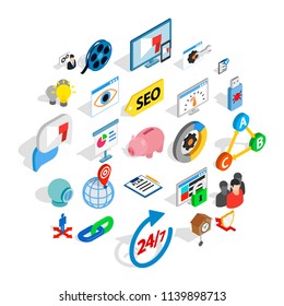 Work on the project icons set. Isometric set of 25 work on the project vector icons for web isolated on white background