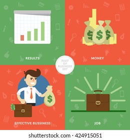 Work on the result, creativity, new product development and presentation of the concept of success a new development flat abstract isolated vector banners