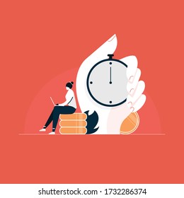 work on time concept vector, businesswomen business concept of time management and procrastination, work pressure illustration