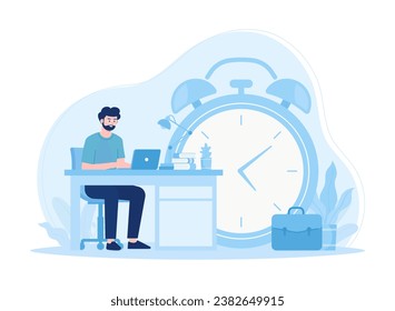 Arbeiten an einem zeitnahen Konzept - flache Illustration