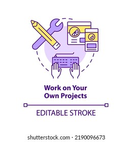 Work on your own projects concept icon. Build website. Becoming web designer abstract idea thin line illustration. Isolated outline drawing. Editable stroke. Arial, Myriad Pro-Bold fonts used