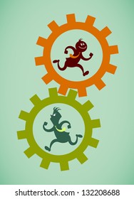 Work in one mechanism. Vector illustration on a background