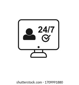 Trabaje en línea las 24 horas. Asistente personal. Icono del vector aislado en fondo blanco.