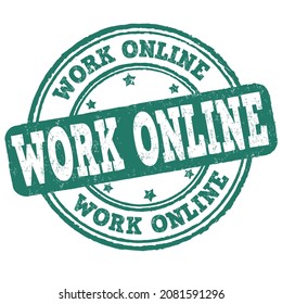 Work online grunge rubber stamp on white background, vector illustration
